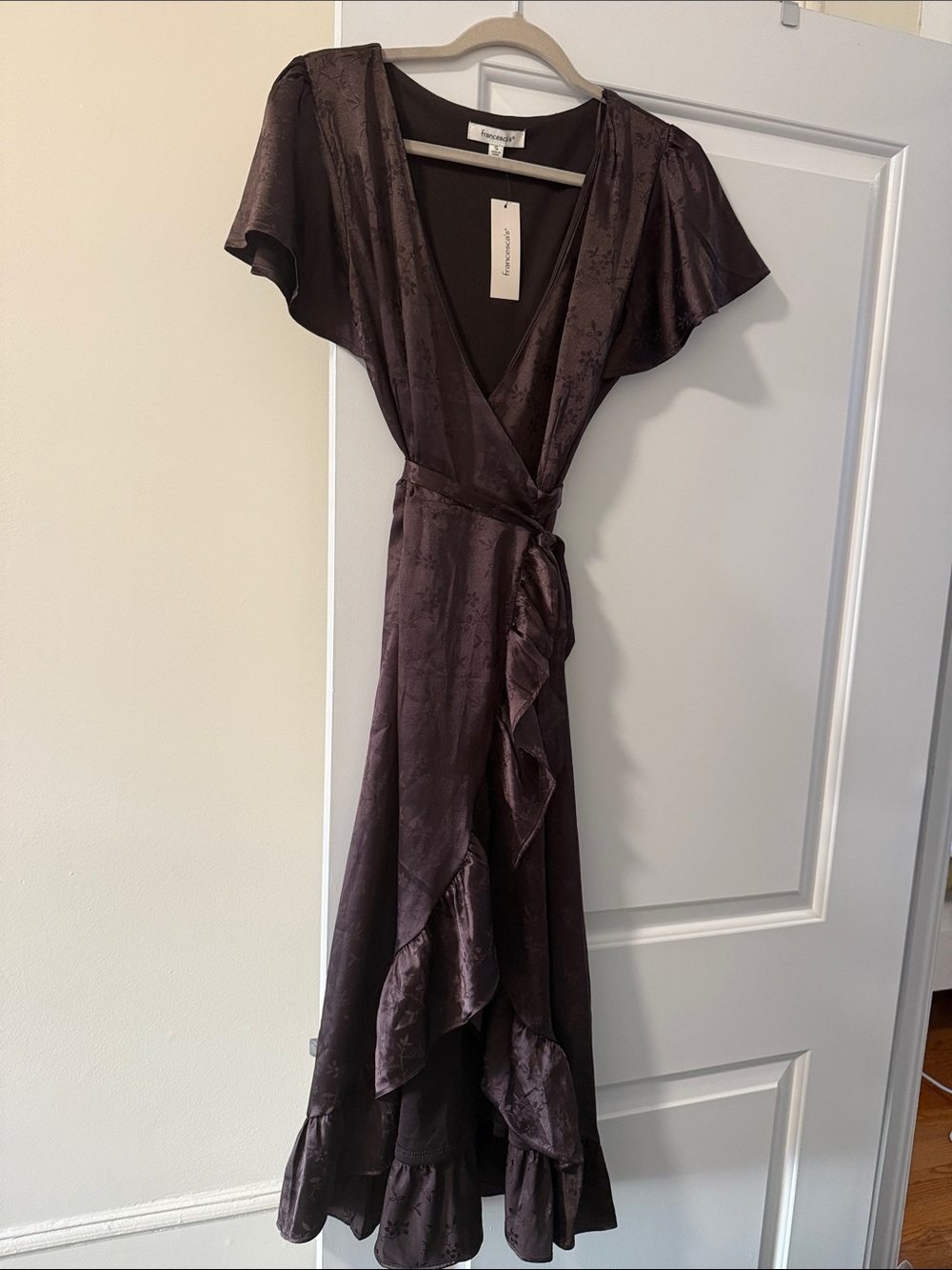 Evereve Chocolate Ruffle-Trim Wrap Maxi Dress